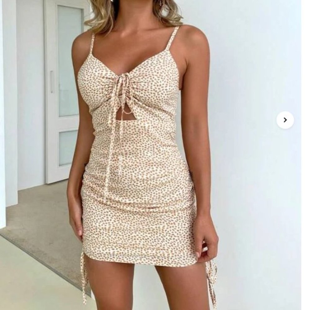 Joyfunear Allover Print Drawstring Side Cami Bodycon Dress